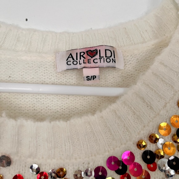 Colorful Sequin Embellished White Sweater by designer Airoldi - Picture 6 of 14